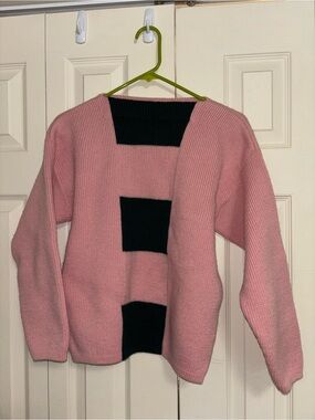 Pink Wool Sweater with Turquoise Block Detail